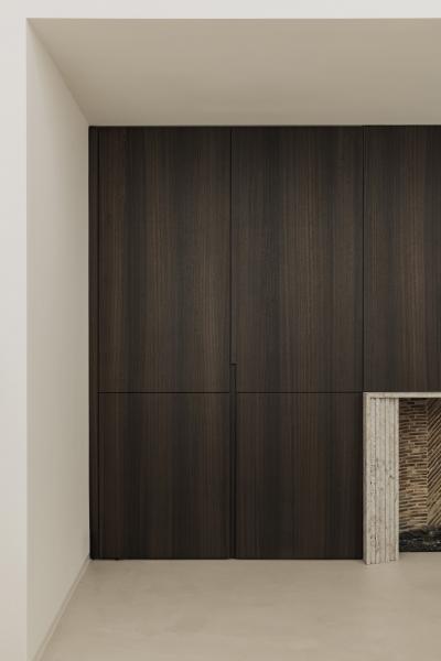 eucalyptus fineer, barkast, haardwand, pivoterende deur