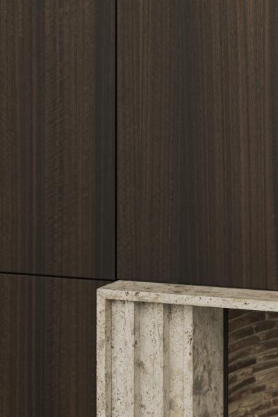 eucalyptus fineer, barkast, haardwand, pivoterende deur